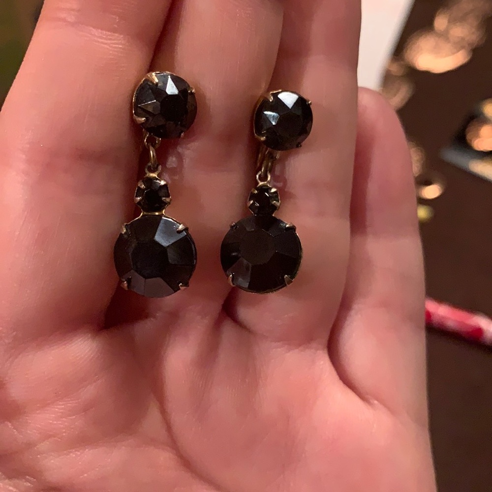 Vintage 1960s Clip-On Black Stone Earrings